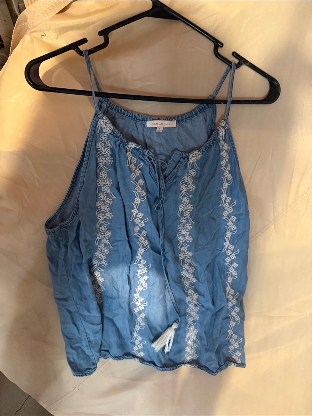 Women Blue Embroidered Sleeveless Top